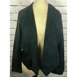 Kut From The Kloth Womens Size M Black Open Jacket Faux Leather Trim